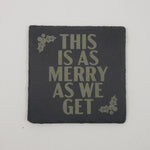 Laser Engraved Slate Drink Coasters - Holiday