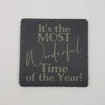 Laser Engraved Slate Drink Coasters - Holiday