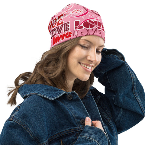 Love Print Pink Beanie